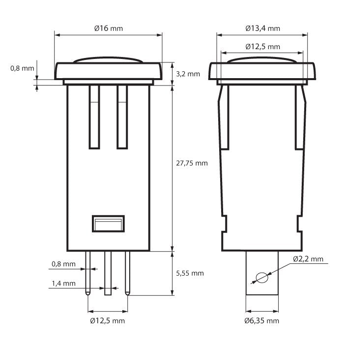 Lumina de semnal 39x12 mm 12V lumina albastra LED terminal 6.3mm 07921KE