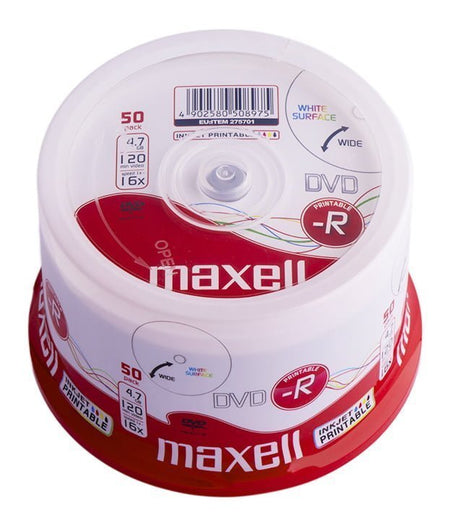 Maxell DVD-R 4.7Gb 120 minute 16X fullprintabil fara carcasa CK50buc 275701 (256) A0115285