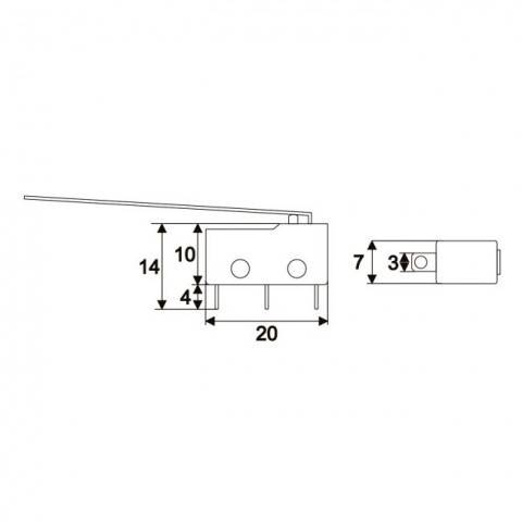 Microinterupator 1 circuit 5 2A 250V ON-ON cu lamela 50mm 20x10x7mm