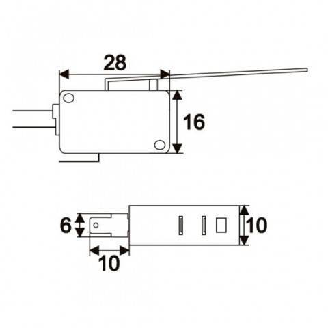 Microintrerupator 1 circuit 16(4)A-250V ON-(OFF) cu lamela 55mm 28x16x10mm