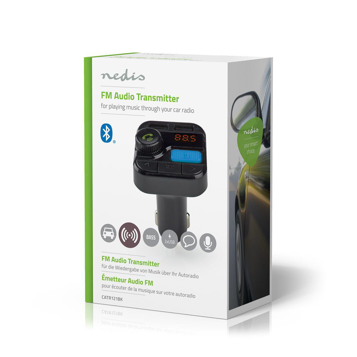 Modulator FM Nedis Hands-Free Bluetooth MicroSD Control vocal 2x USB