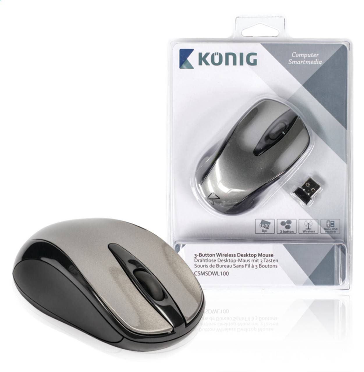 Mouse desktop cu 3 butoane Nano dongle wireless 1600dpi Konig