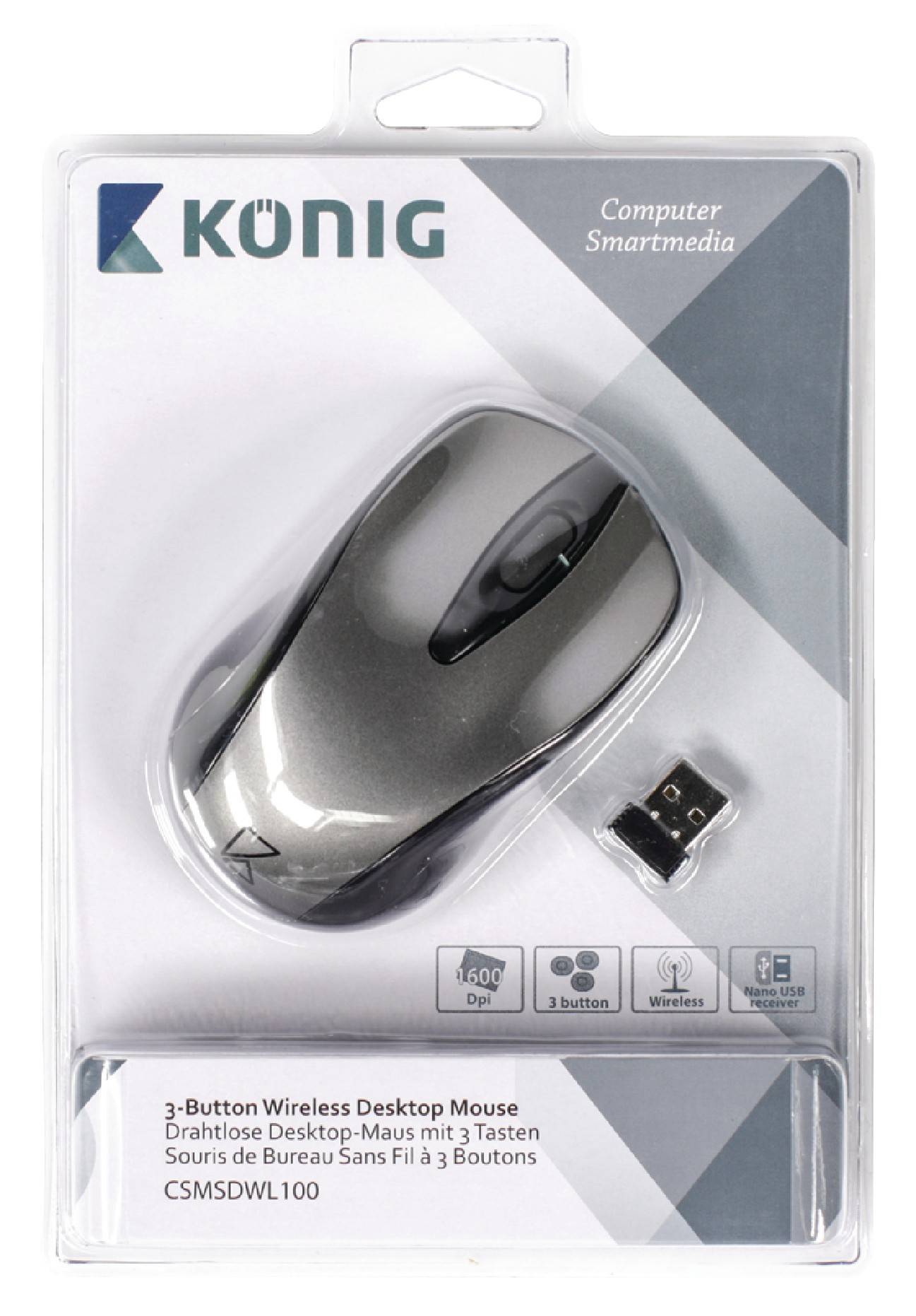 Mouse desktop cu 3 butoane Nano dongle wireless 1600dpi Konig