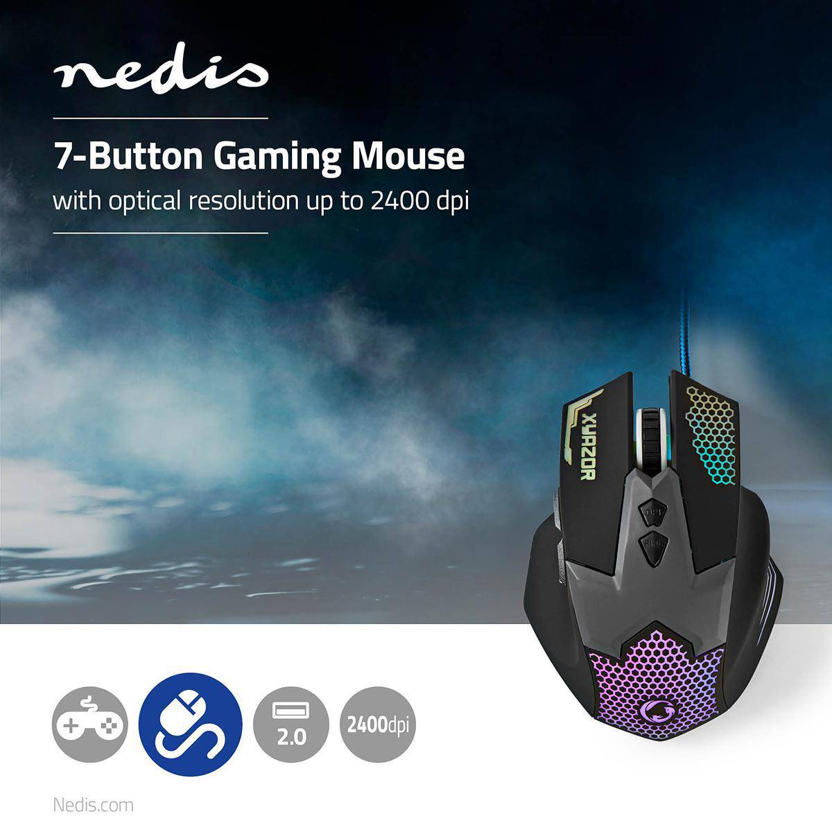 Mouse Gaming cu fir iluminat 2400DPI 7 butoane Nedis