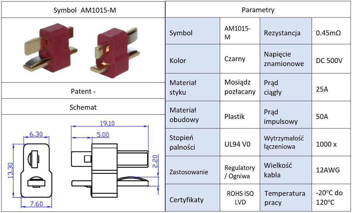 Mufa alimentare AM-1015 DC tata PIN 2 pe cablu lipite 25A AMASS