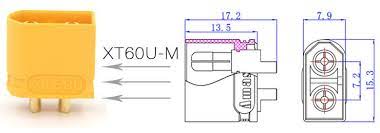 Mufa alimentare DC XT60 tata 30A 2 pini pe cablu lipire galbena AMASS XT60U-M