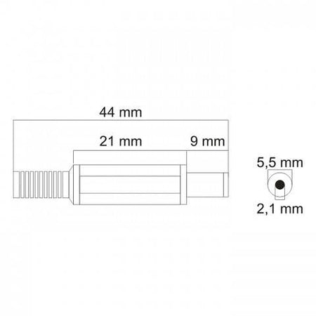 Mufa DC 2.1x5.5mm tata pin 9mm cu protector cablu Goobay