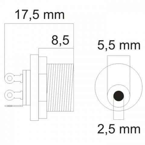 Mufa DC montabil 5.5x2.5 mm mama panou