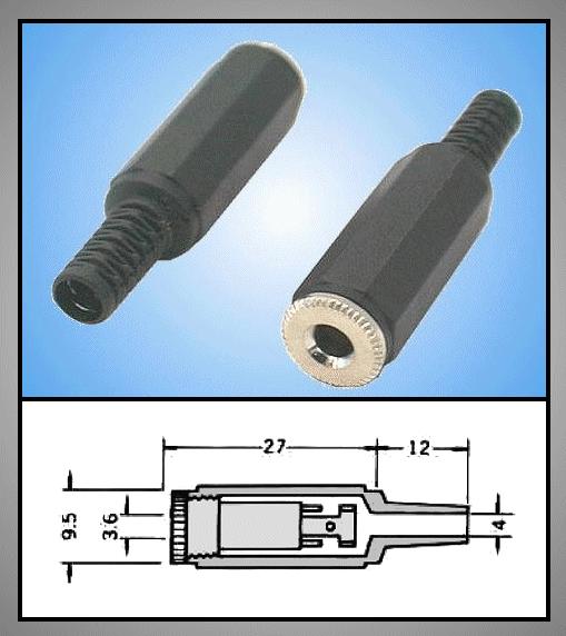 Mufa Jack 3.5 mm mama mono cu manson drept pe cablu JC-121