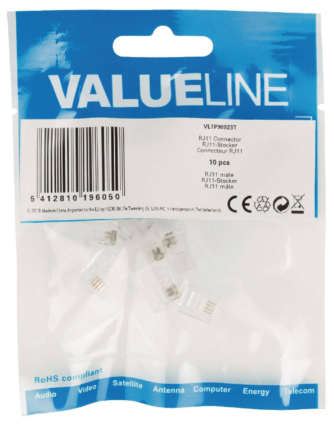 Mufa telefonica Conector transparent RJ11 tata 6p4c set 10buc Valueline