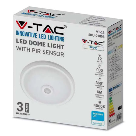 Plafoniera LED 12W 900lm IP20 cu senzor de miscare 6400K alb rece V-tac SKU-21809