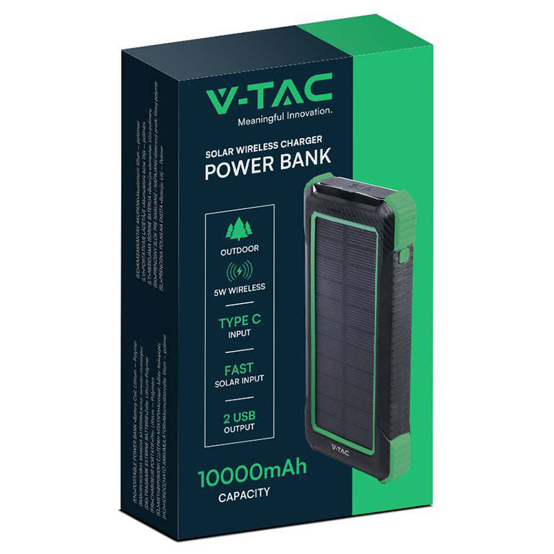 POWER BANK 10000mAh cu incarcare solara si Wireless V-TAC SKU-7835