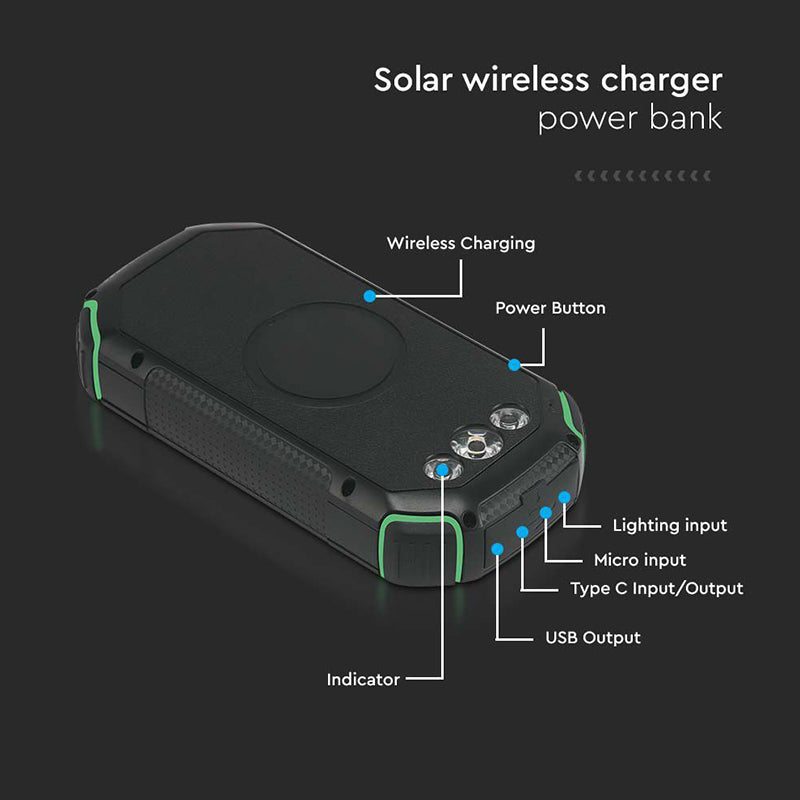 POWER BANK 30000mAh Wireless cu incarcare solara V-TAC SKU-7836