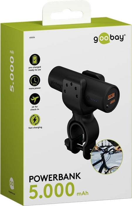Power Bank 5.0 5000mAh suport pentru bicicleta negru USB-A/USB type C 3A 60656 Goobay