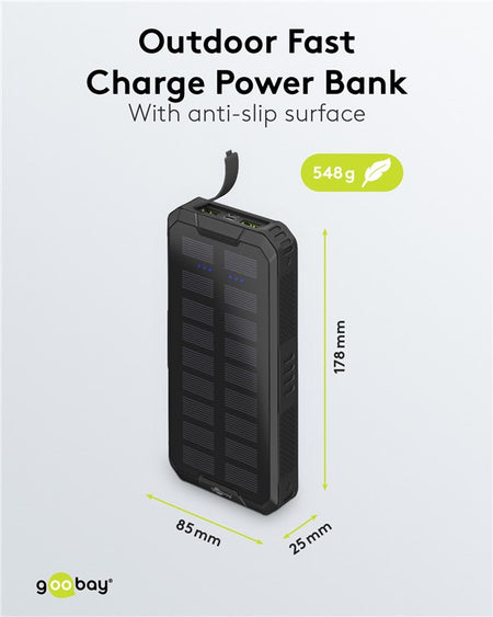 Power Bank SOLAR 20000mAh USB type C FAST CHARGE PD QC3.0 53934 Goobay
