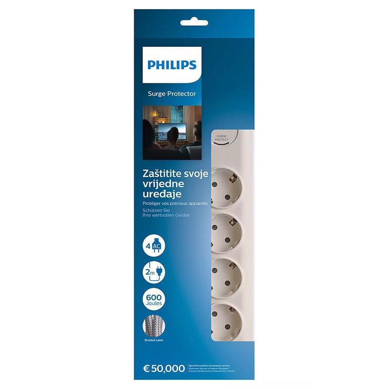 Prelungitor cu protectie 4 prize 2m alb PHILIPS SPN7040WA