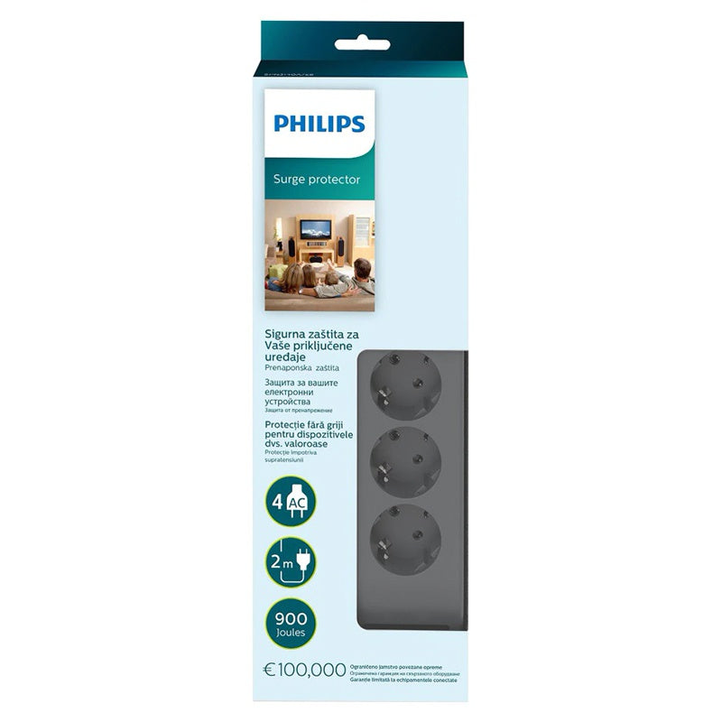 Prelungitor cu protectie 4 prize 2m gri PHILIPS SPN3140A