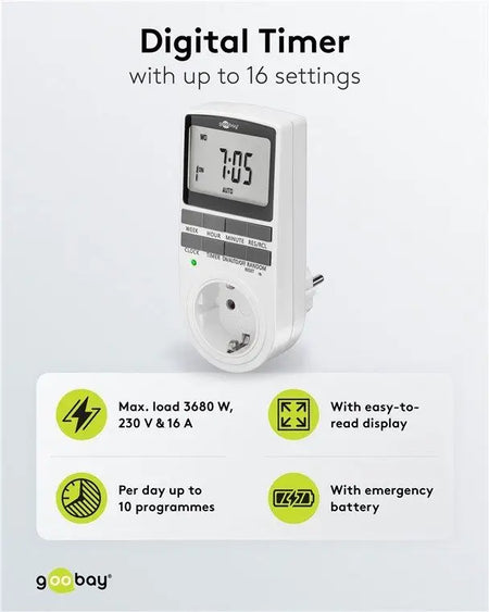Priza programabila digitala pentru interior 3680W, Goobay 50374