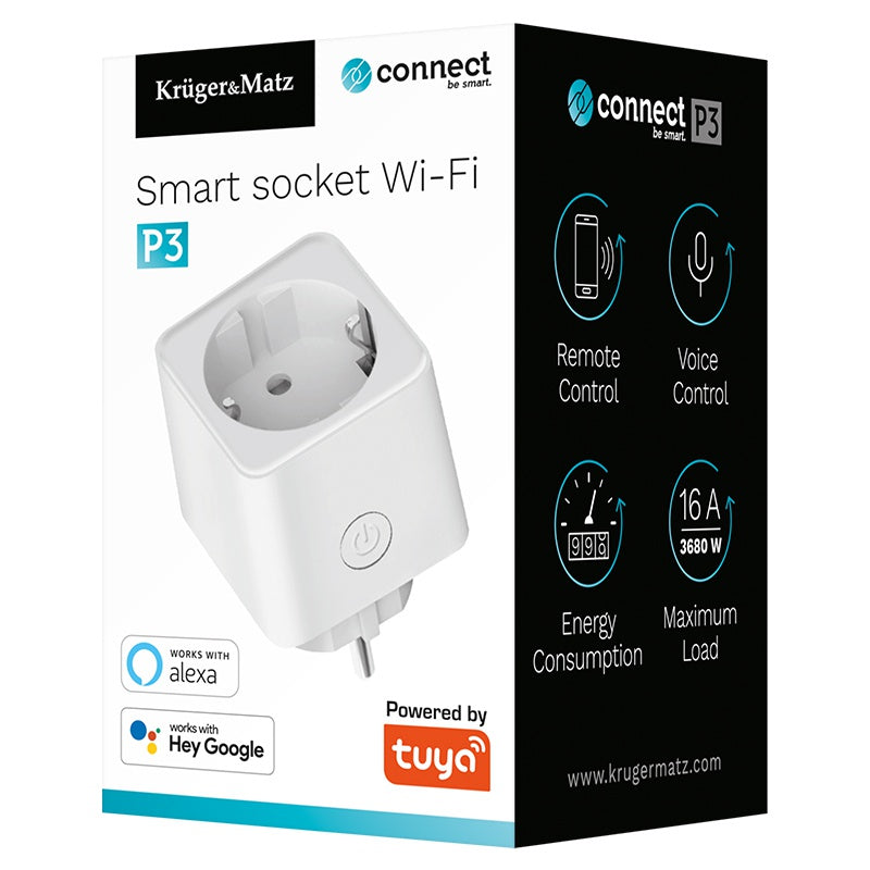 Priza Smart WIFI CONNECT P3 TUYA Kruger&Matz 3680W 16A +timer/masurare consum de energie