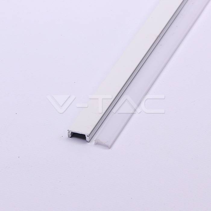 Profil aluminiu 2m alb pentru Banda LED 17.4mm x 7mm cu difuzor alb mat si accesorii prindere/capace V-TAC