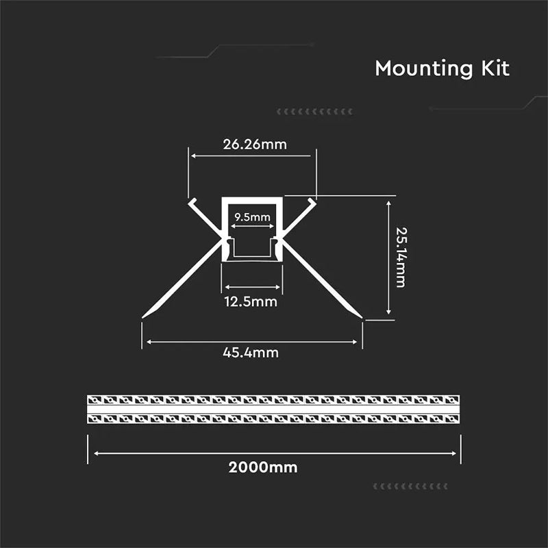 Profil aluminiu banda LED pentru rigips colt interior 2m mat V-tac SKU-3362