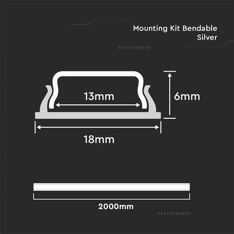 Profil aluminiu FLEXIBIL banda LED 2m 18x6 mm V-TAC SKU-2909