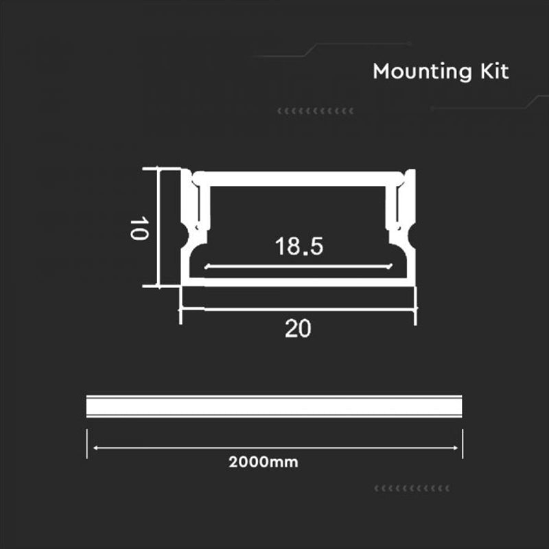 Profil aluminiu pentru banda LED 2m 20mm x 10mm V-TAC SKU-23174