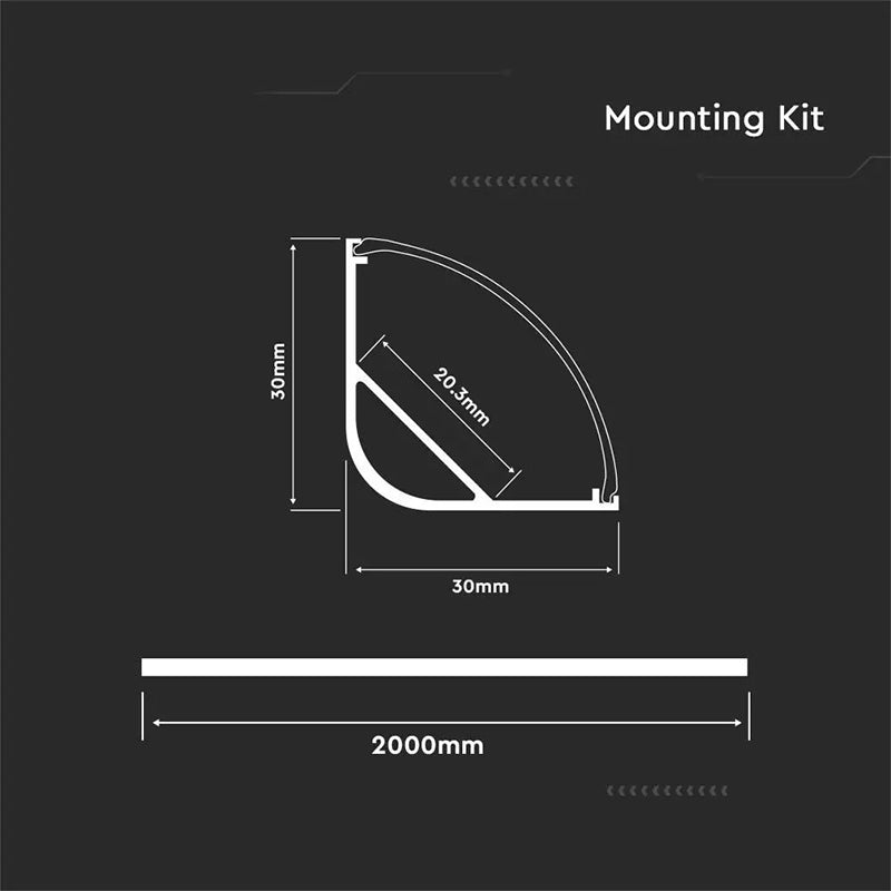 Profil aluminiu unghi 90 grade 2m argintiu-mat V-TAC SKU-3363