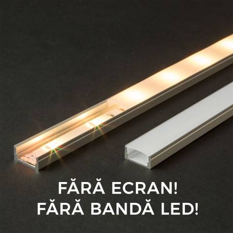 Profil U din aluminiu pentru benzi LED 1000x17x8mm Phenom