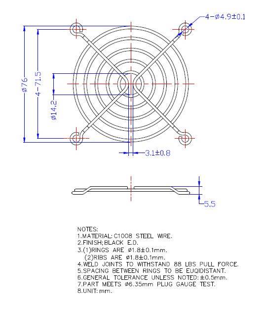 Protectie 80x80mm pentru ventilator Material metal Fixare cu surub negru TQSolution