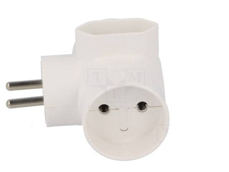 R-20 Conector AC supply splitter Layout 2P Type round flat white TIMEX-ELEKTRO