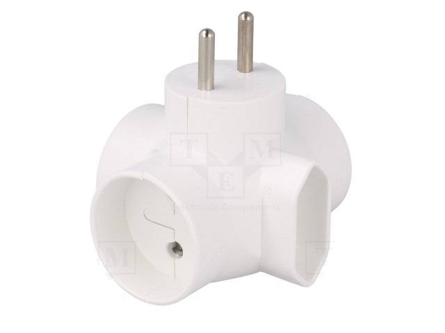 R-43 Conector AC supply splitter Layout 2P Type round flat white TIMEX-ELEKTRO
