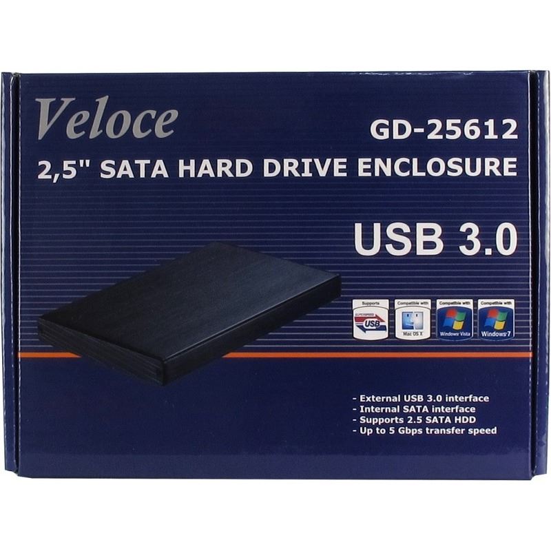 Rack HDD USB3.0 2.5" SATA Inter-Tech Veloce GD-25612 negru aluminiu 78x13x132mm