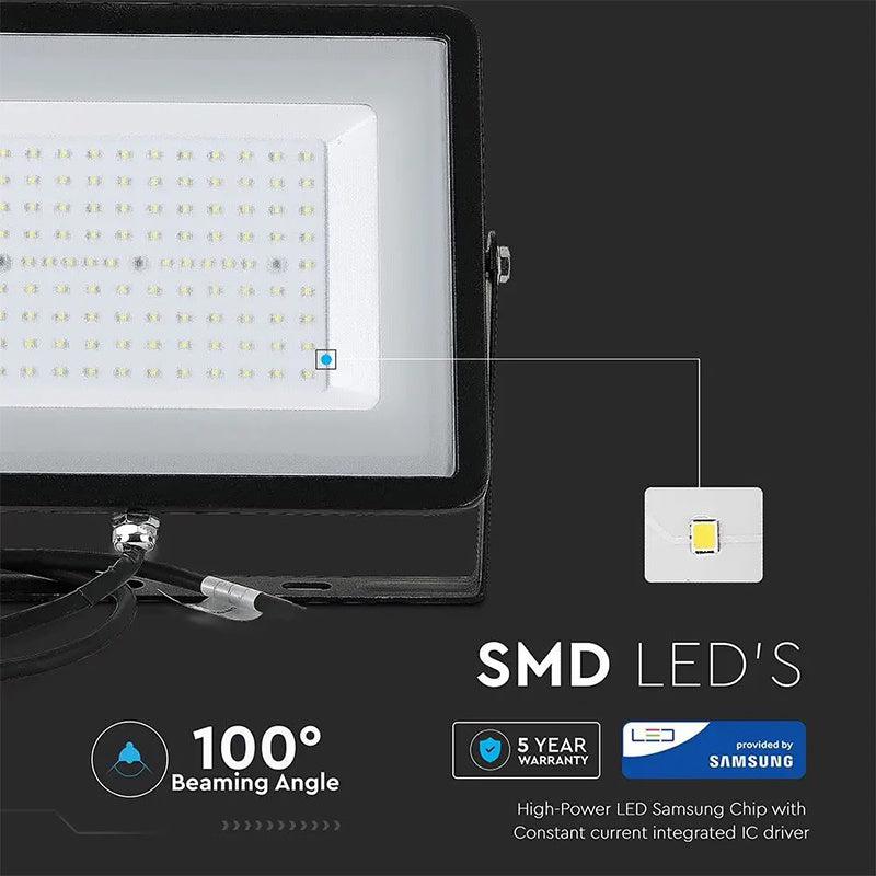 Reflector LED SMD 100W 8000lm 6400K IP65 negru cu cip SAMSUNG V-Tac SKU-414