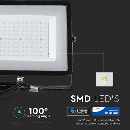 Reflector LED SMD 100W 8000lm 6400K IP65 negru cu cip SAMSUNG V-Tac SKU-414