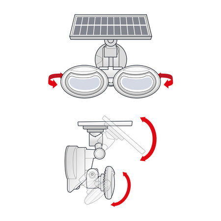 Reflector solar 8W 500lm IP65 cu senzor de miscare si cap rotativ 2 LED-uri COB