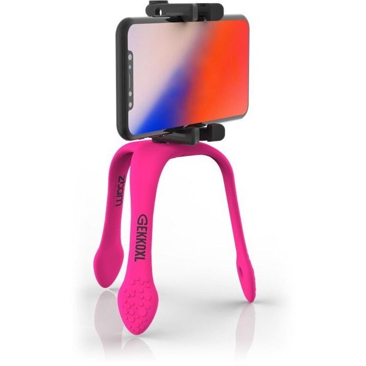 Selfie stick flexibil cu telecomanda bluetooth inclusa roz GekkoXL Zbam