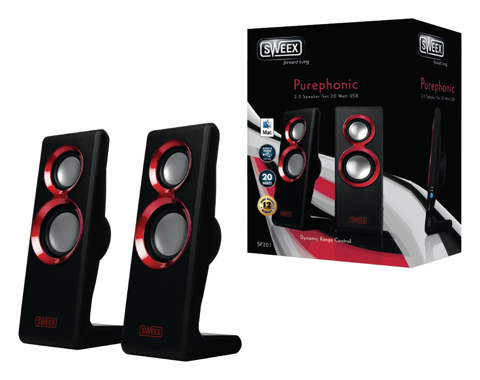 Set 2 difuzoare Purephonic USB 2.0 20W rosu SWEEX