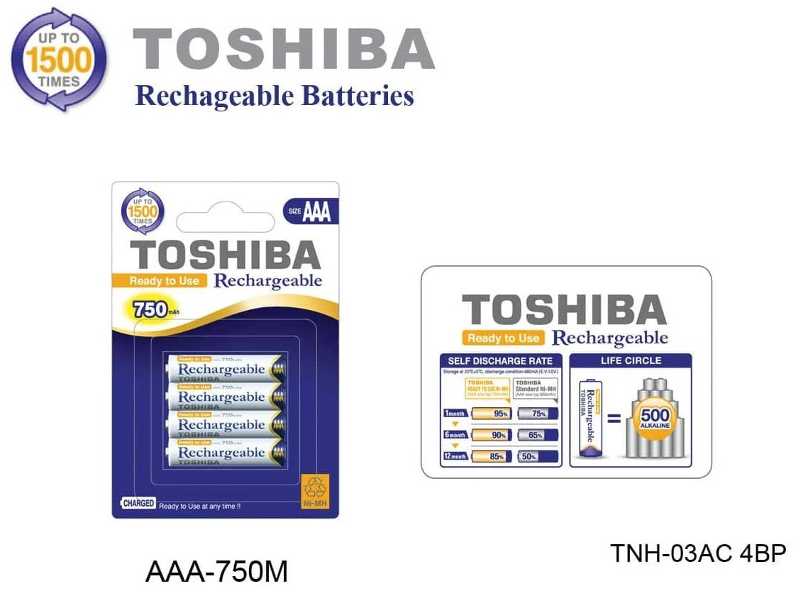 Set 4 acumulatori TOSHIBA NI-MH AAA 750mAh 1.2V Ready to Use TNH-03AC 4BP