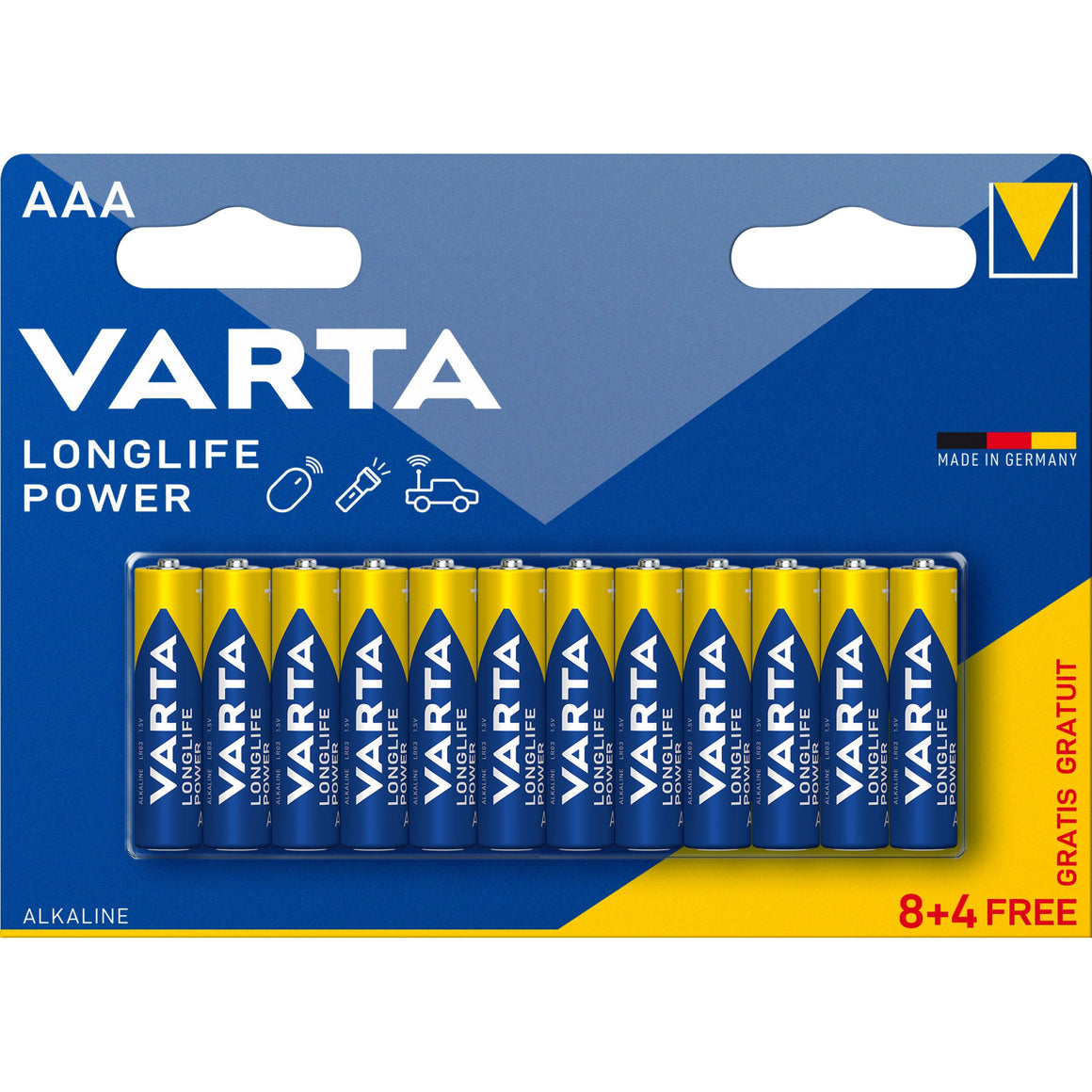 Set baterii alcaline R3 AAA 8+4buc/blister Longlife Power Varta 4903/8+4B