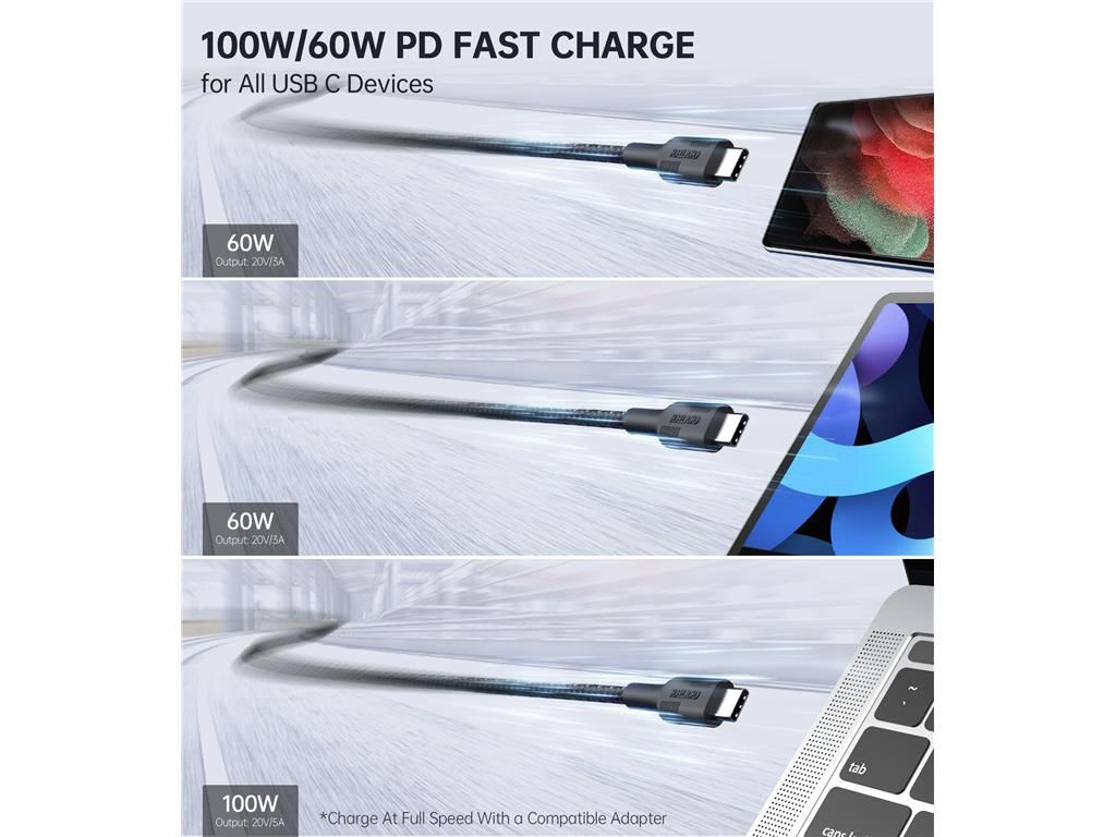 Set cabluri USB type C - USB type C 100W 3buc 1.2m +2x 2m negru Choetech MIX00108 Choetech