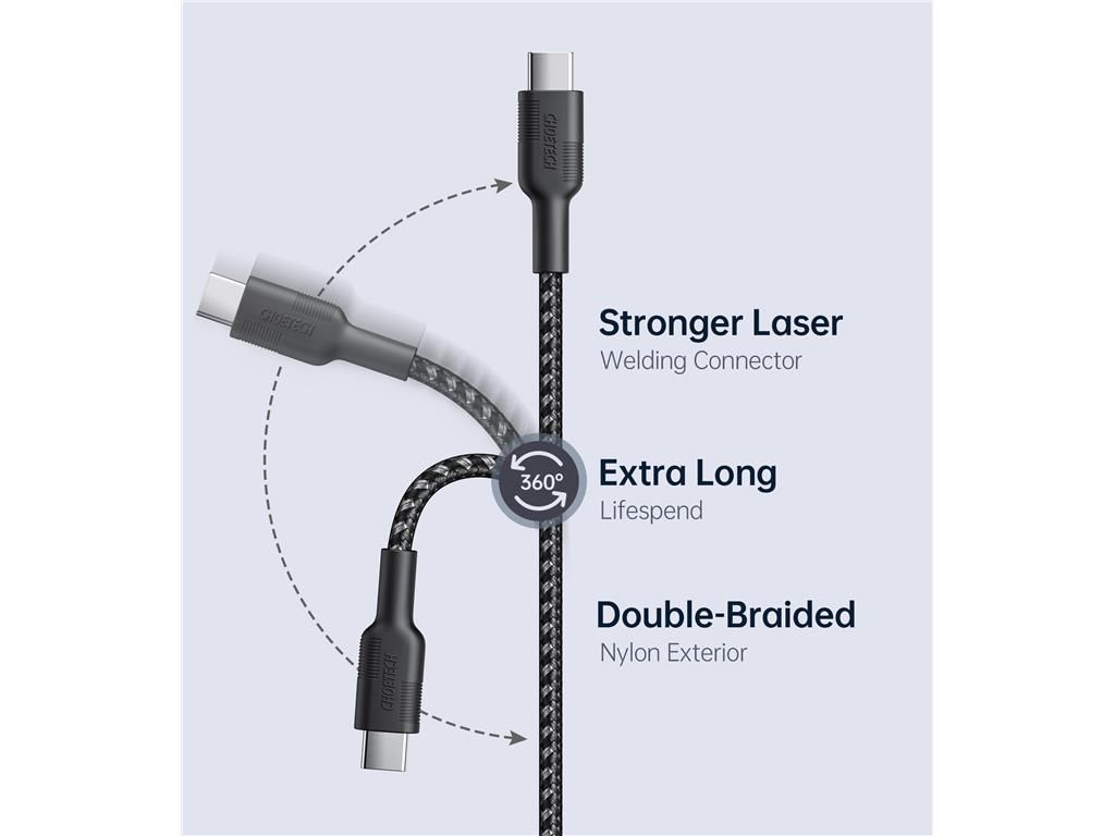 Set cabluri USB type C - USB type C 100W 3buc 1.2m +2x 2m negru Choetech MIX00108 Choetech