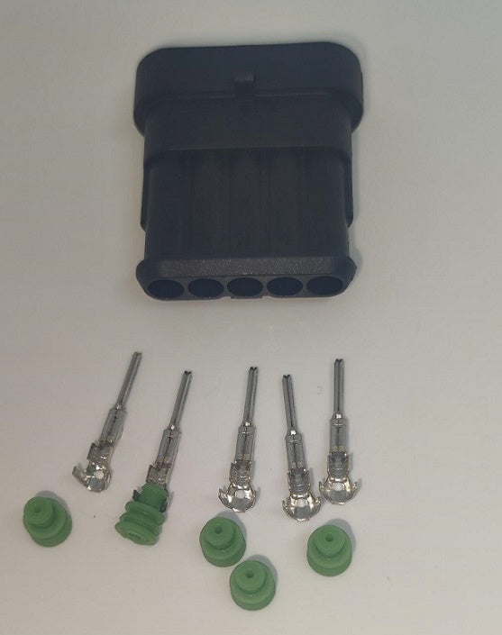 Set conector cablu Superseal 1.5 tata mufa 5 pin 5 pini inclusi + 5 garnituri incluse IP67 TE Connectivity 282107-1-SET-M