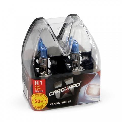 Set de 2 becuri Halogen H1 55W +50% Alb Xenon 12V Carguard