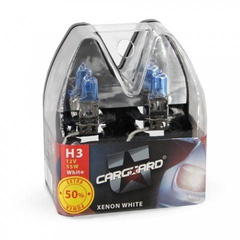 Set de 2 becuri Halogen H3 55W +50% Alb Xenon 12V Carguard