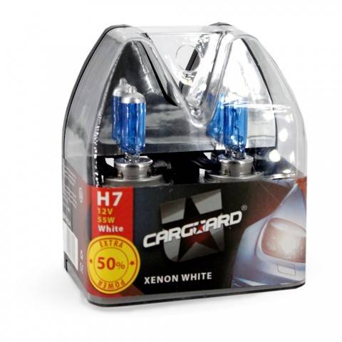 Set de 2 becuri Halogen H7 55W +50% Alb Xenon 12V Carguard