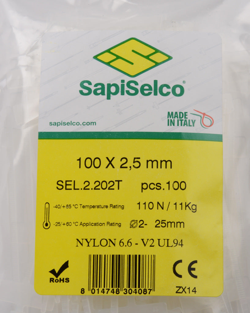 Set etichete 100x2.5mm coliere nylon 100buc SEL.2.202T SapiSelco Italy