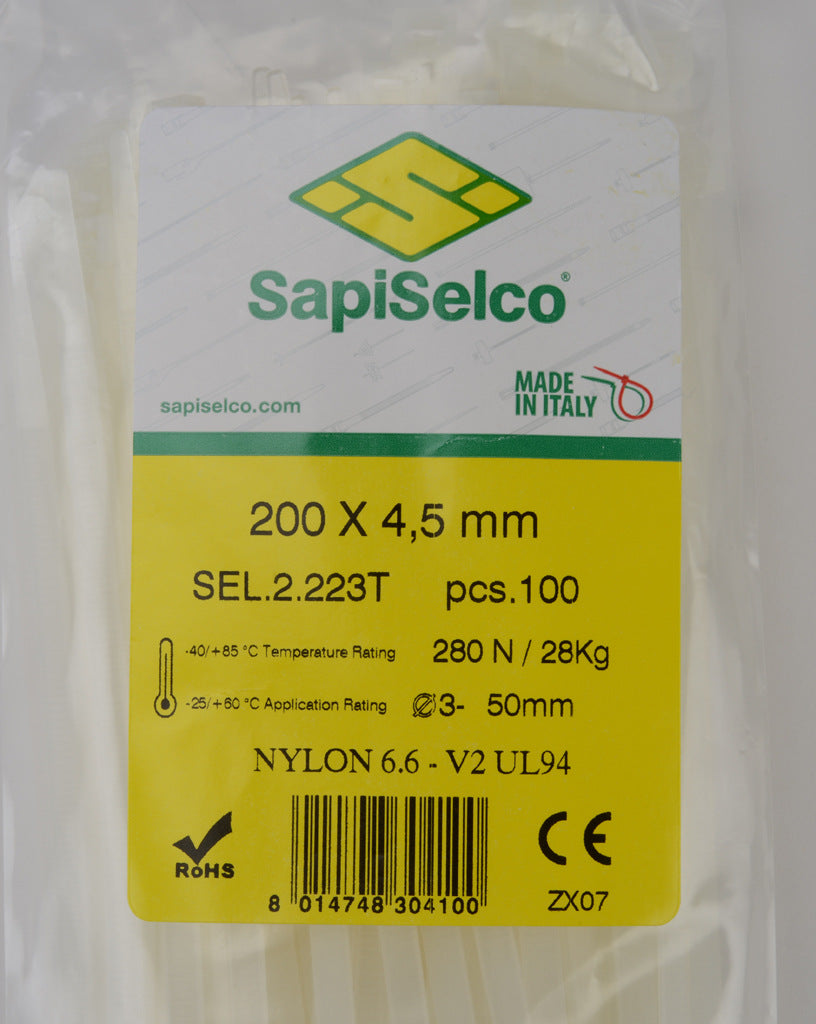 Set etichete 200x4.8mm coliere nylon 100buc SEL.2.223T SapiSelco Italy