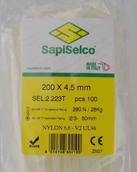 Set etichete 200x4.8mm coliere nylon 100buc SEL.2.223T SapiSelco Italy