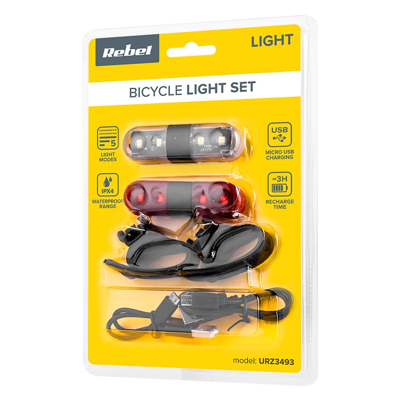 Set iluminat bicicleta fata/spate USB URZ3493 REBEL